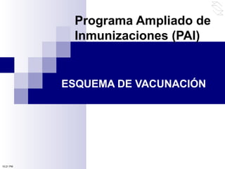 Programa Ampliado de
Inmunizaciones (PAI)
ESQUEMA DE VACUNACIÓN
10:21 PM
 