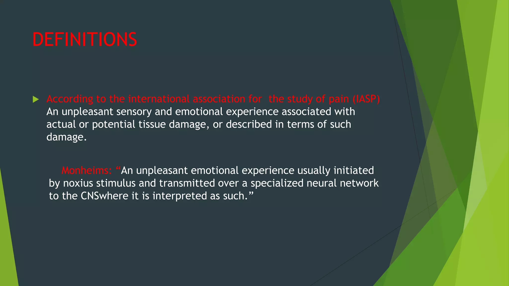 Pain definition, pathway,analgesic pathway, types of pain | PPT