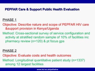 www.kcl.ac.uk/palliative
PEPFAR Care & Support Public Health EvaluationPEPFAR Care & Support Public Health Evaluation
PHAS...
