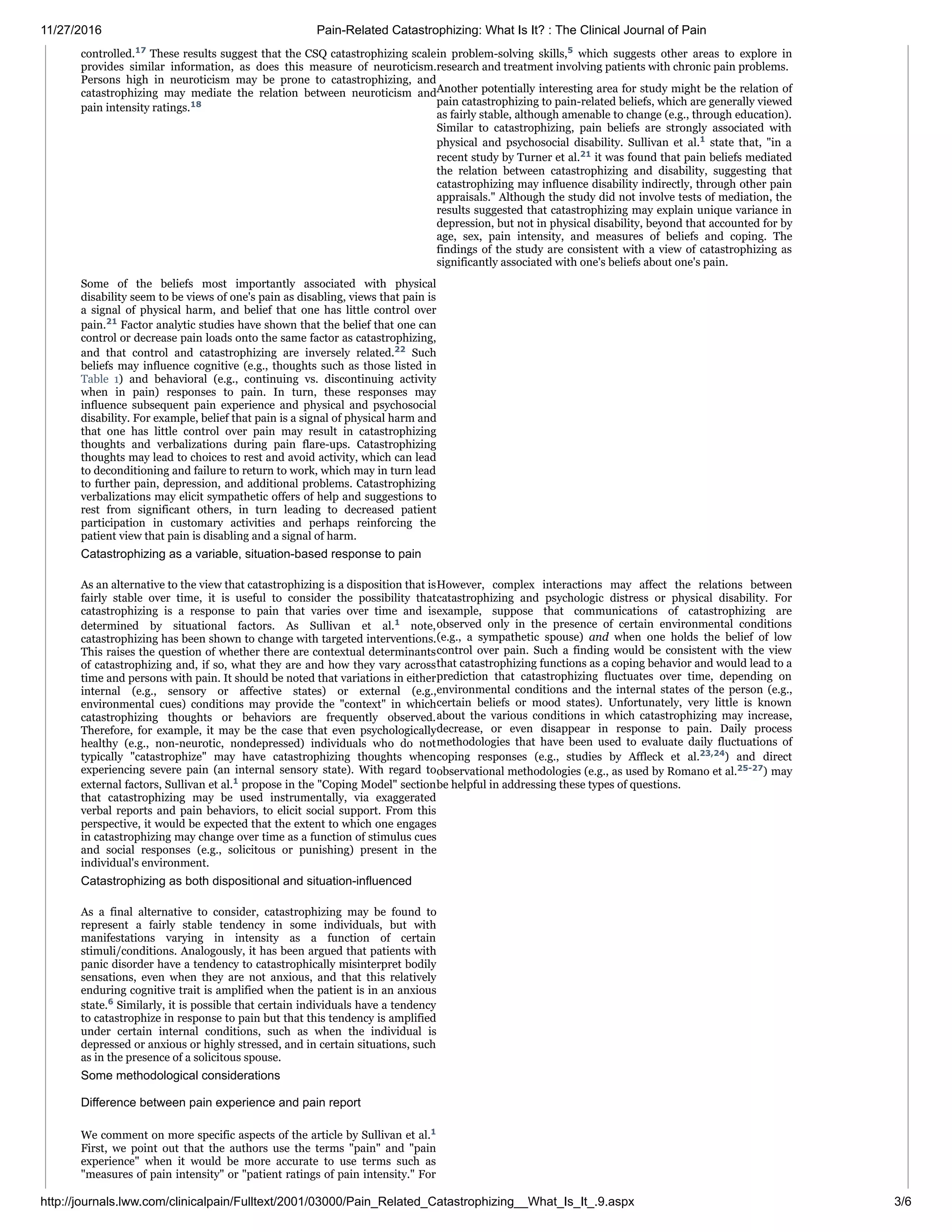 Pain related catastrophizing what is it? Turner | PDF