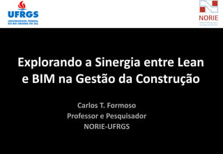 Explorando a Sinergia entre Lean
e BIM na Gestão da Construção
Carlos T. Formoso
Professor e Pesquisador
NORIE-UFRGS
 