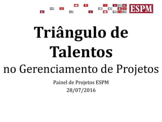 Triângulo de
Talentos
no Gerenciamento de Projetos
Painel de Projetos ESPM
28/07/2016
 