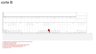 -0,54
-0,90
cort
corte B
1- parede dry wall com revestimento em placa cimentícia e chapa metálica
2- revestimento de placa cimentícia
3- esquadrias de pvc preto e vidro
4- revestimento na bandeira inferior à esquadria de chapa metálica
5- banco com estrutura metálica e tampo de madeira pinus
6- porta de abrir de vidro e esquadria preta de pvc
7- pé direito de 3,10m
1
3
2
4
5
2
6 6
5 5
2 2 2 7
 