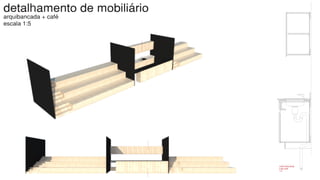 detalhamento de mobiliário
arquibancada + café
escala 1:5
corte transversal
cuba café
1:5
 