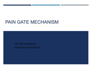PAIN GATE MECHANISM
DR. REKHA MARBATE
[ASSISTANT PROFESSOR]
 