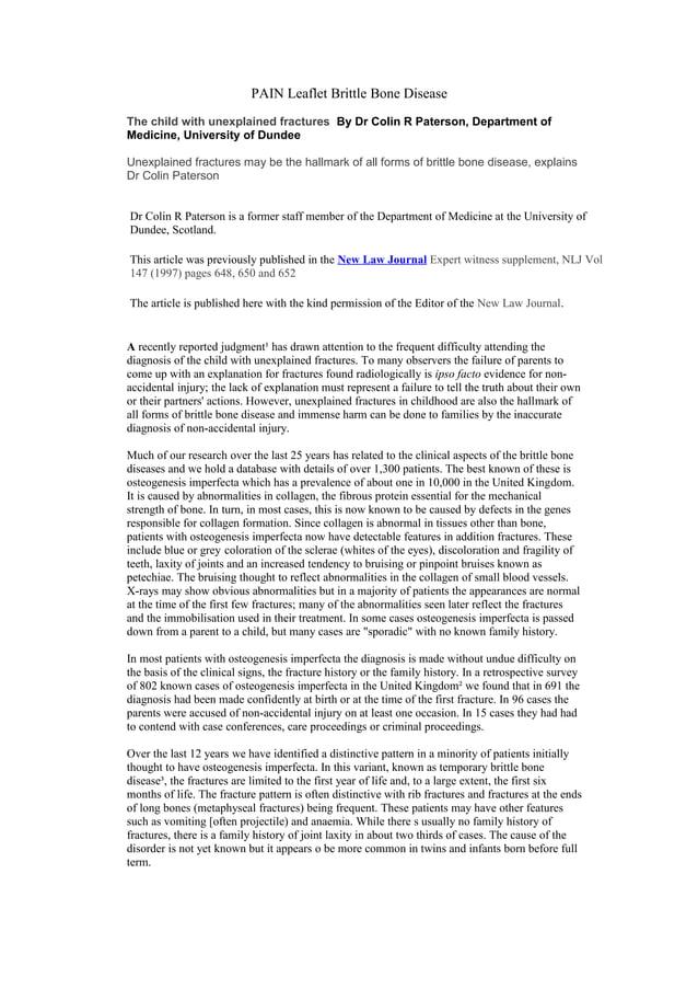 Pain leaflet brittle bone disease PDF