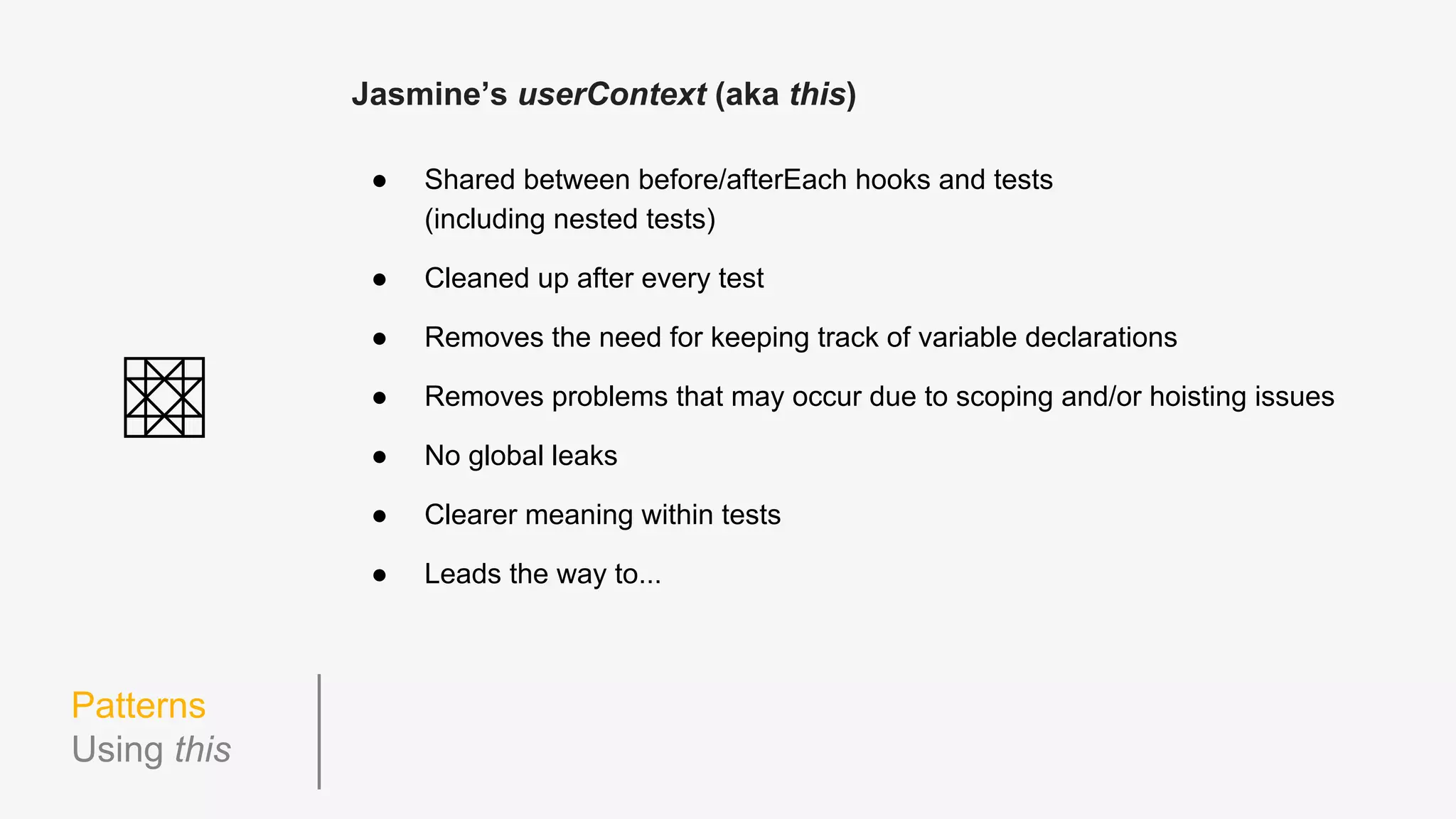 Structure Our rspec acceptance tests also live in spec/
Gruntfile.js # Grunt for automating test runs
karma.conf.js # Karma for unit testing
app/
| js/
| | models/
| | **/*.js
| | views/
| | **/*.js
spec/
| helpers/
| | *.js # Helper files loaded in Karma
| js/
| | models/
| | **/*_spec.js
| | views/
| | **/*_spec.js
| features/
| | *_spec.rb
| | spec_helper.rb
| | support/
| | **/*.rb
 