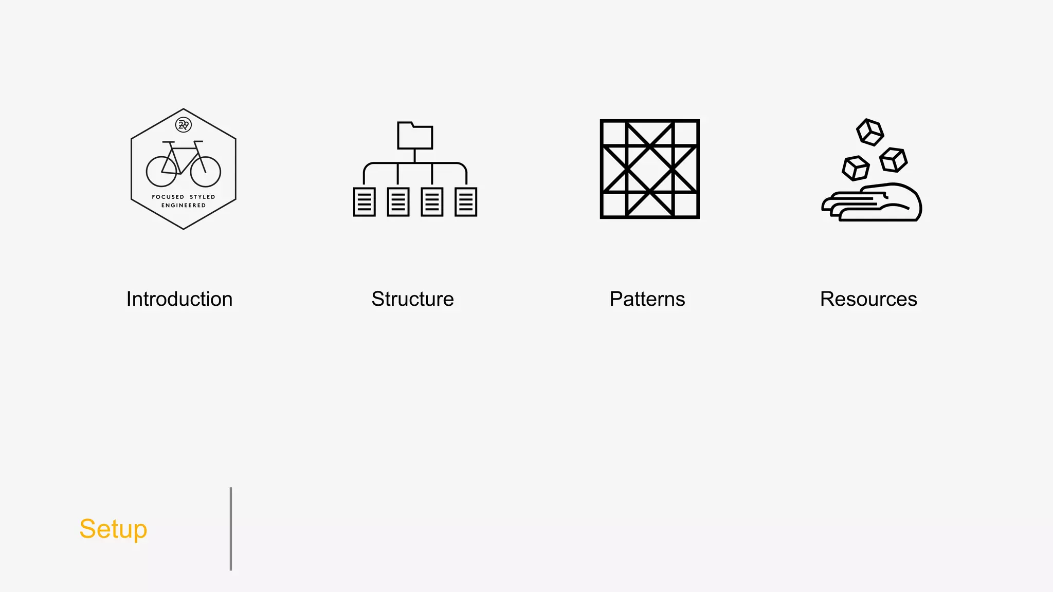 Setup
Introduction Structure Patterns Resources
 