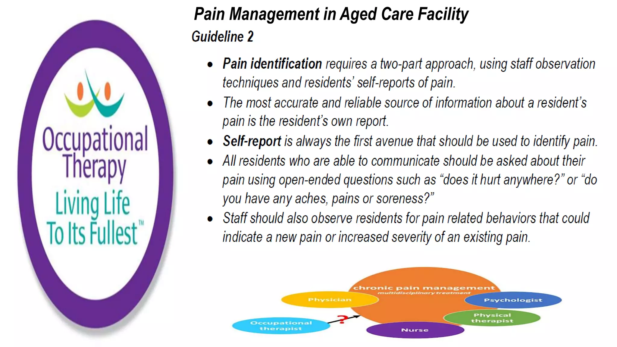 Pain Management in Aged Care Facility
 