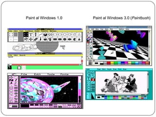 Creat el 1982, per la seva senzillesa, es va convertir ràpidament en una de les aplicacionsmés utilitzades en les primeres versions de Windows; va ser la introducció de molts a lapintura en un ordinador i encara té una forta associació amb la utilitat immediata de l'antiga àrea de treball Windows.- Moltes de les aplicacions de Paint també es troben a programes d’edició gràfica més sofisticats.