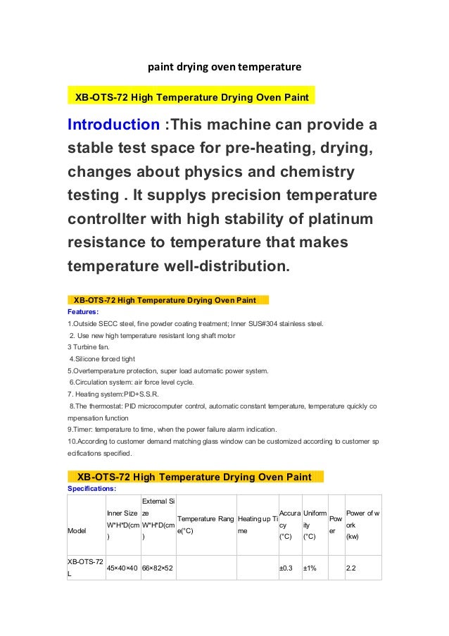 Paint drying oven temperature
