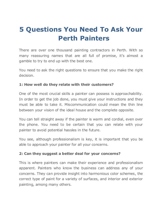 5 Questions You Need To Ask Your Perth Painters