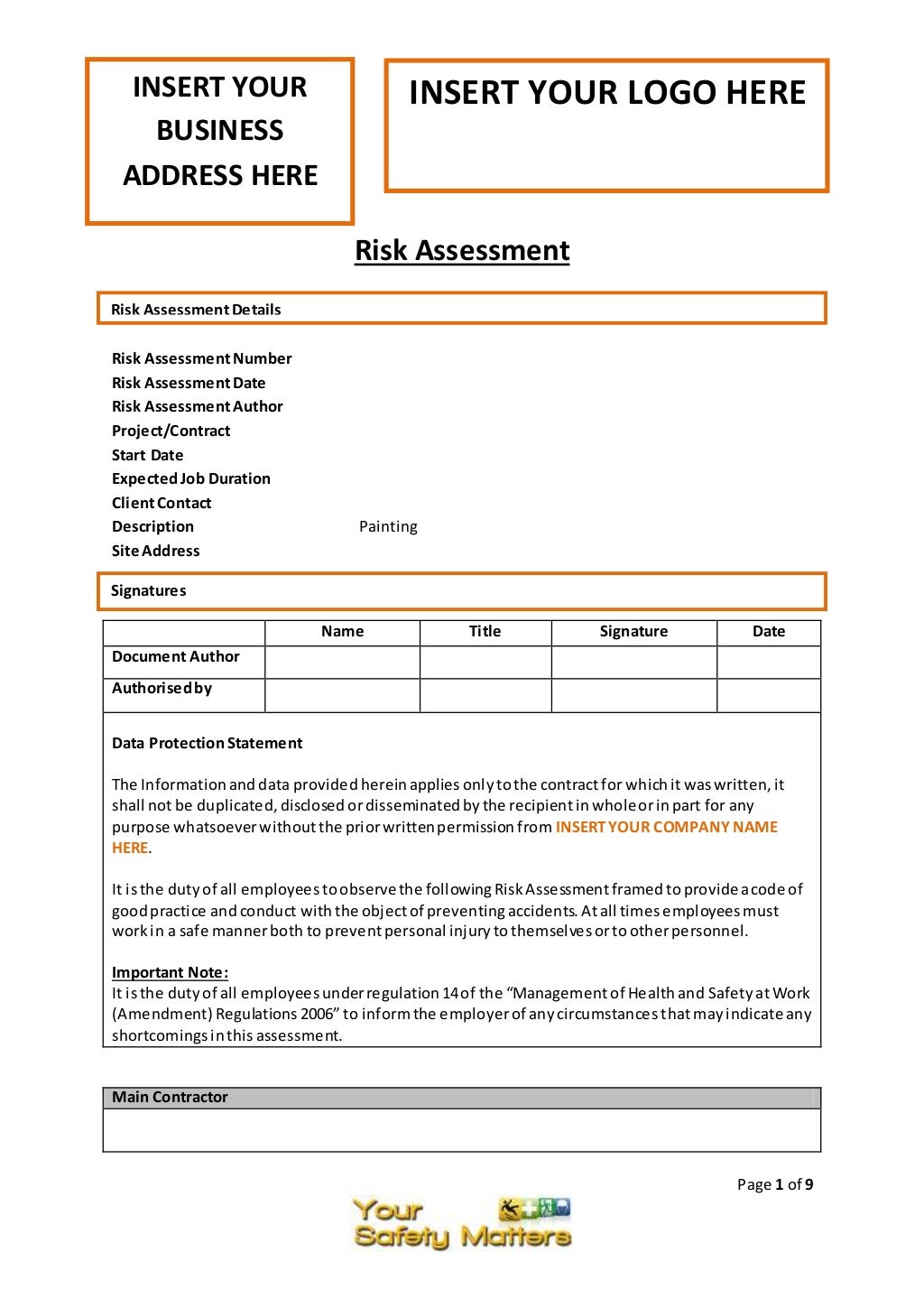 Painting risk assessment template