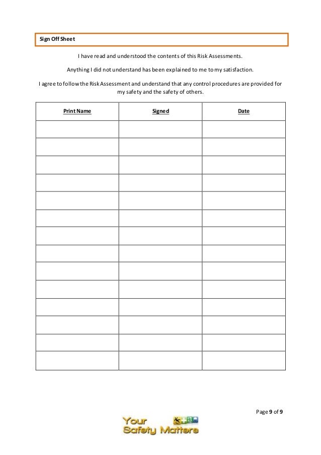 Site Specific Risk Assessment Template