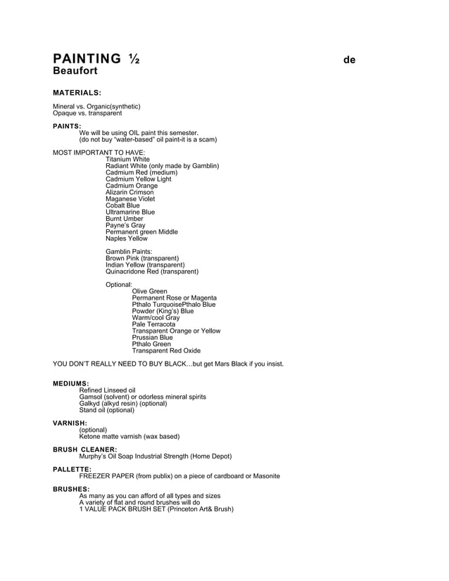Painting Materials list (oil) PDF