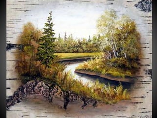 Russian painter use birch bark    