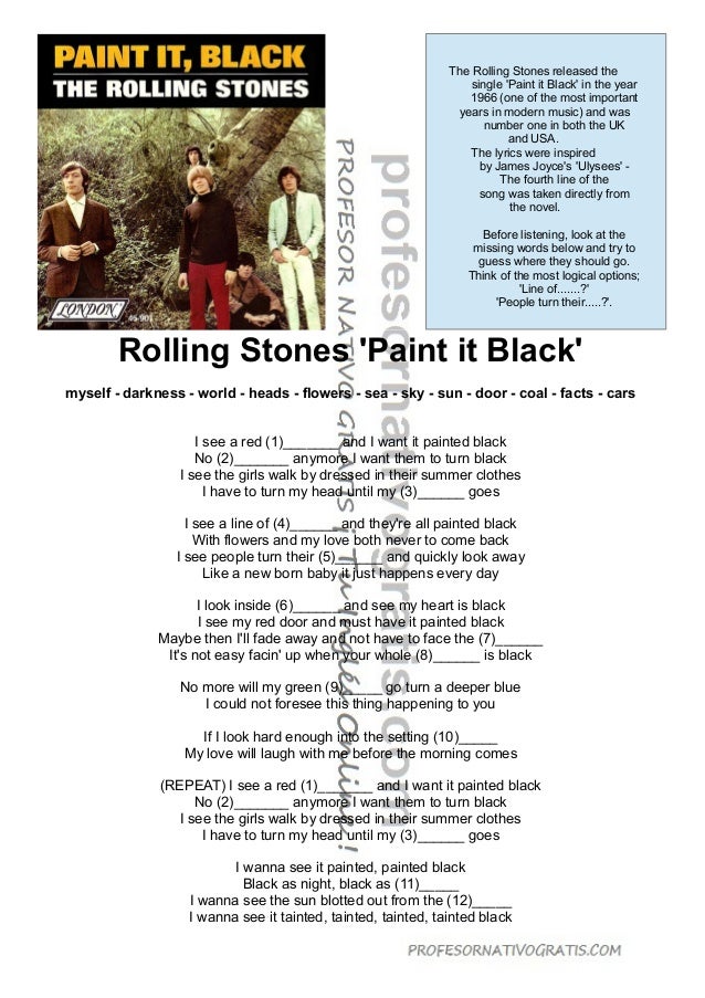 Songsheets For Esl El English Teachers Rolling Stones Paint It Blac