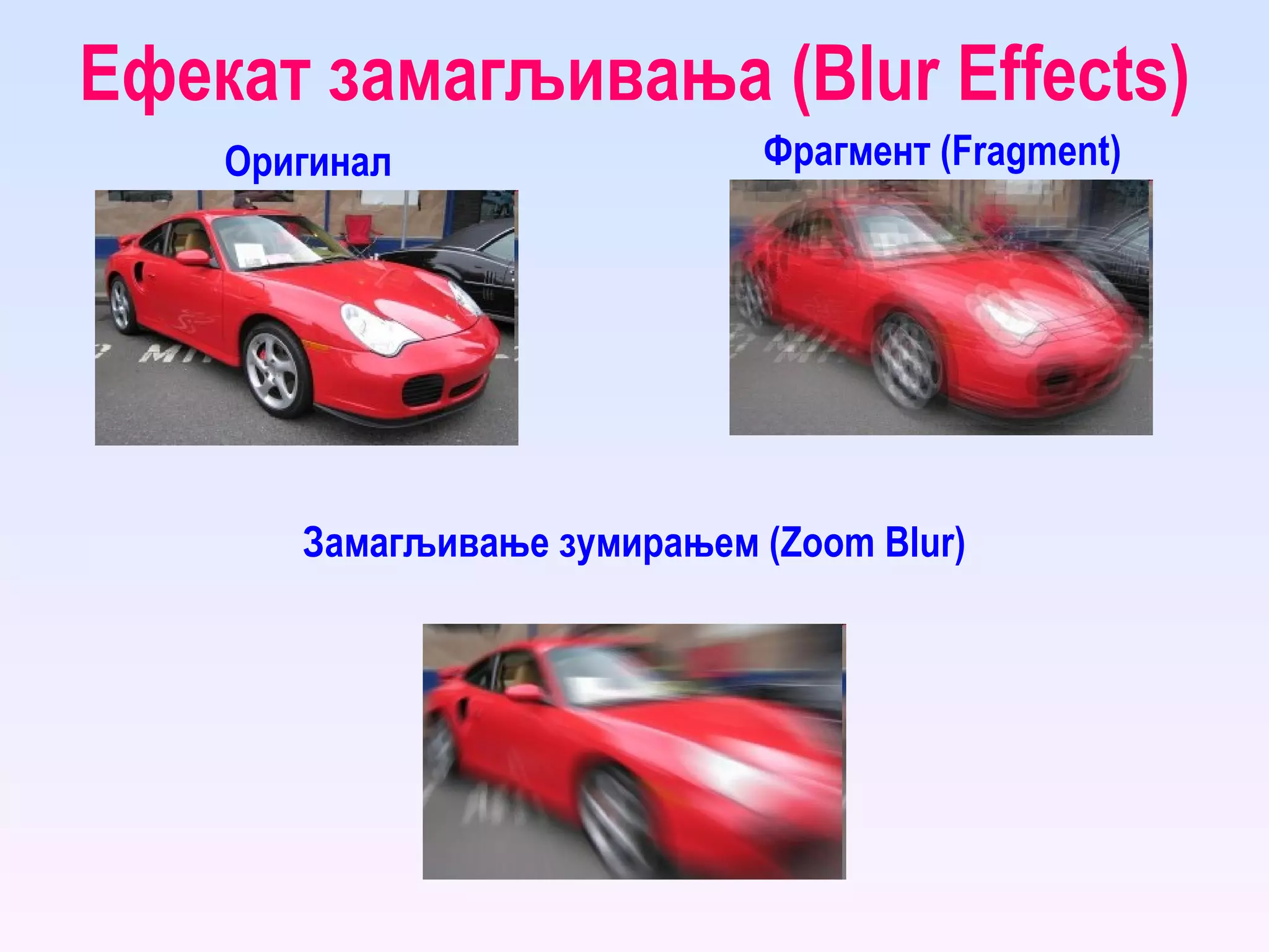 Ефекат замагљивања ( Blur Effects ) Оригинал Фрагмент ( Fragment ) Замагљивање зумирањем ( Zoom Blur ) 