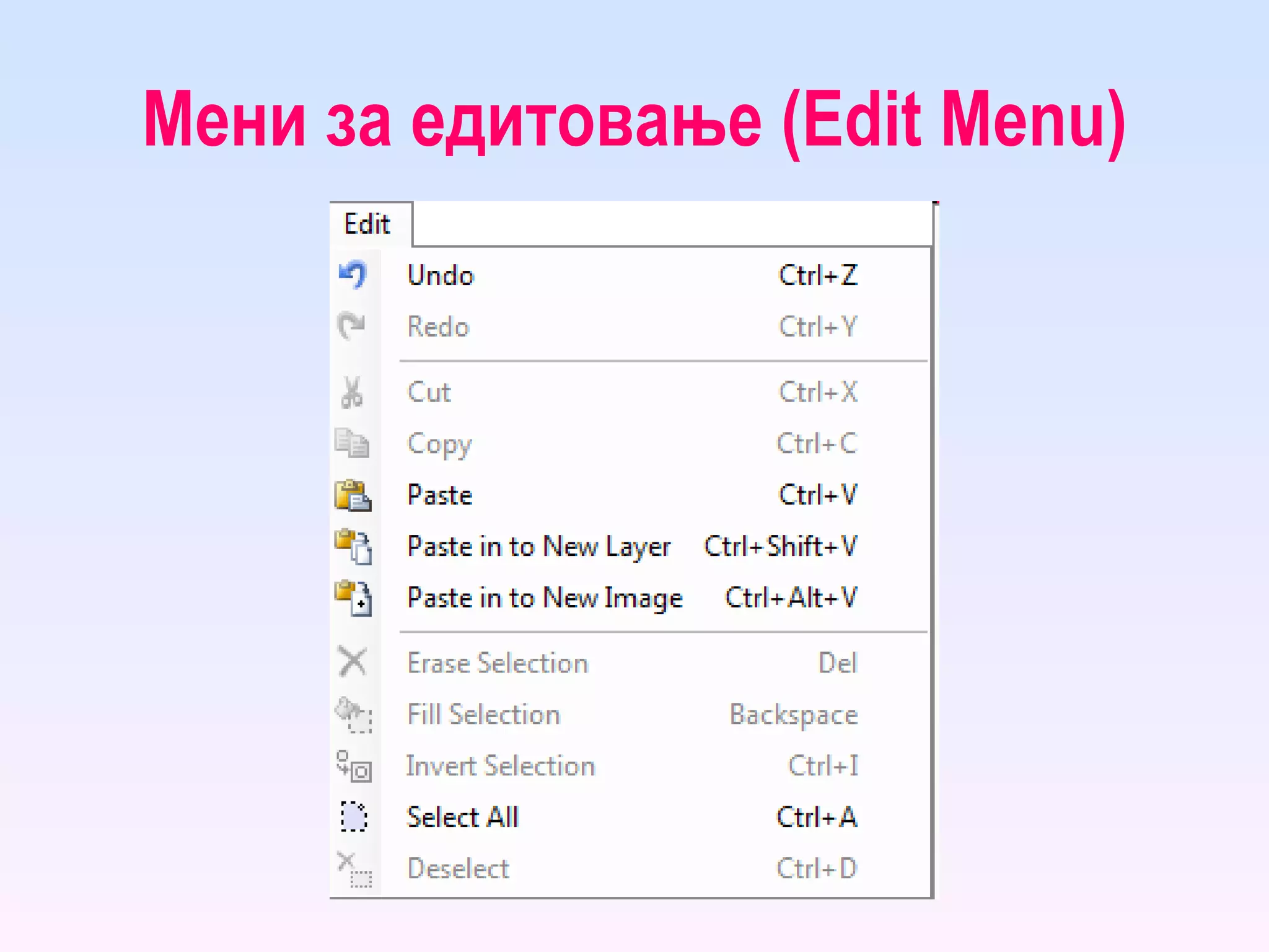 Мени за едитовање ( Edit Menu ) 