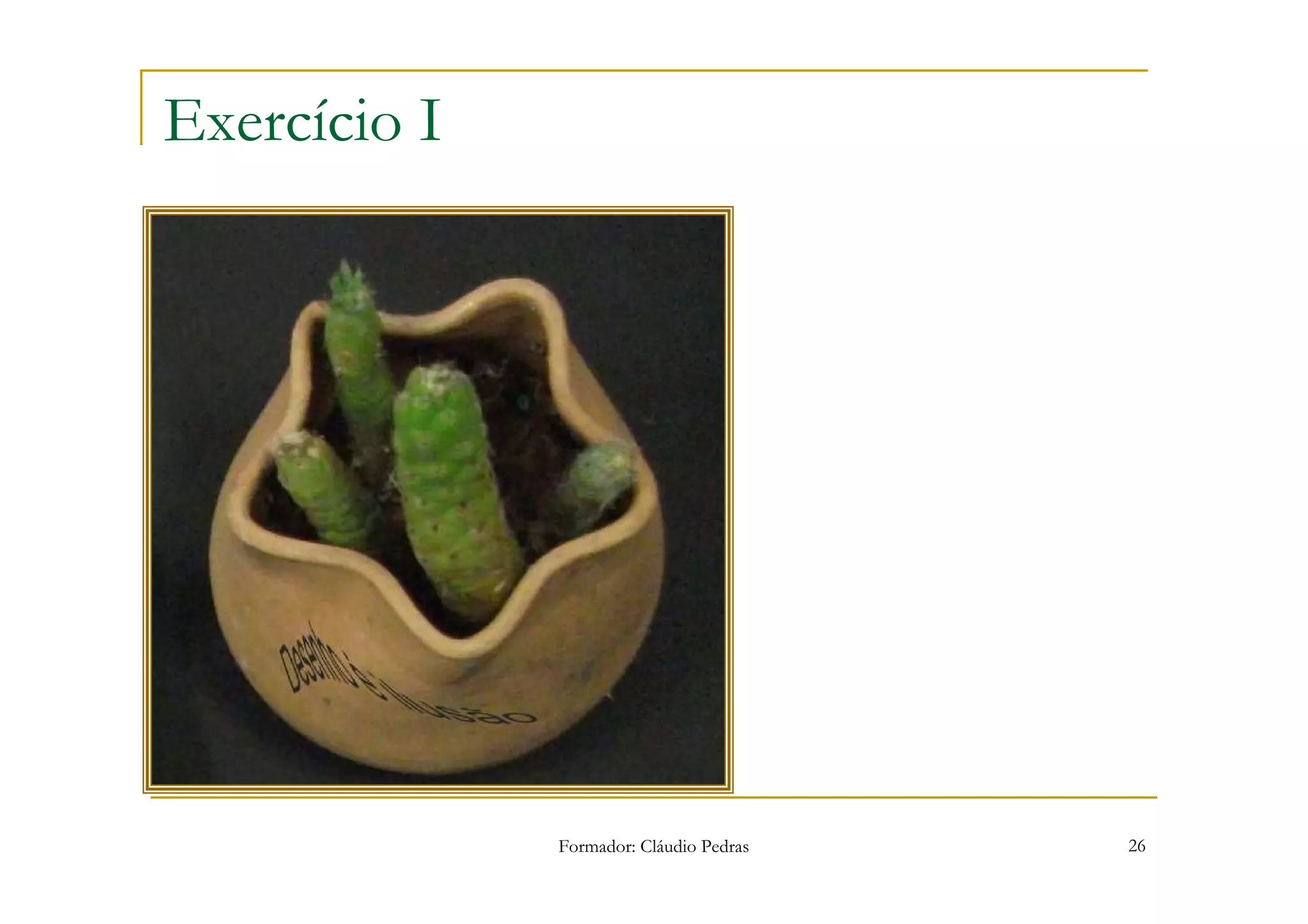 Exercício I




              Formador: Cláudio Pedras   26
 