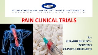 By:
SURABHI BHAURYA
15CRM2269
CLINICAL RESEARCH
PAIN CLINICAL TRIALS
 