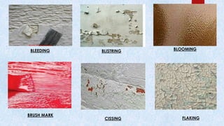 BLEEDING BLISTRING BLOOMING
BRUSH MARK
CISSING FLAKING
 