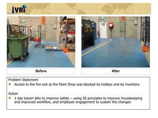 Before

After

Problem Statement
Access to the fire exit at the Paint Shop was blocked by trolleys and by inventory
Action...