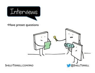 • Have preset questions
Interviews
SHELLYTERRELL.COM/IPAD @SHELLTERRELL
 