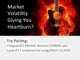 Market
Volatility
Giving You
Heartburn?
Try Pairing:
Vanguard’s Market Neutral (VNMX) with
Lazard’s Fundamental Long/Short (LLSOX)
 