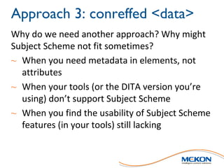 Approach 3: conreffed <data>
Conref controls	the	values
 
