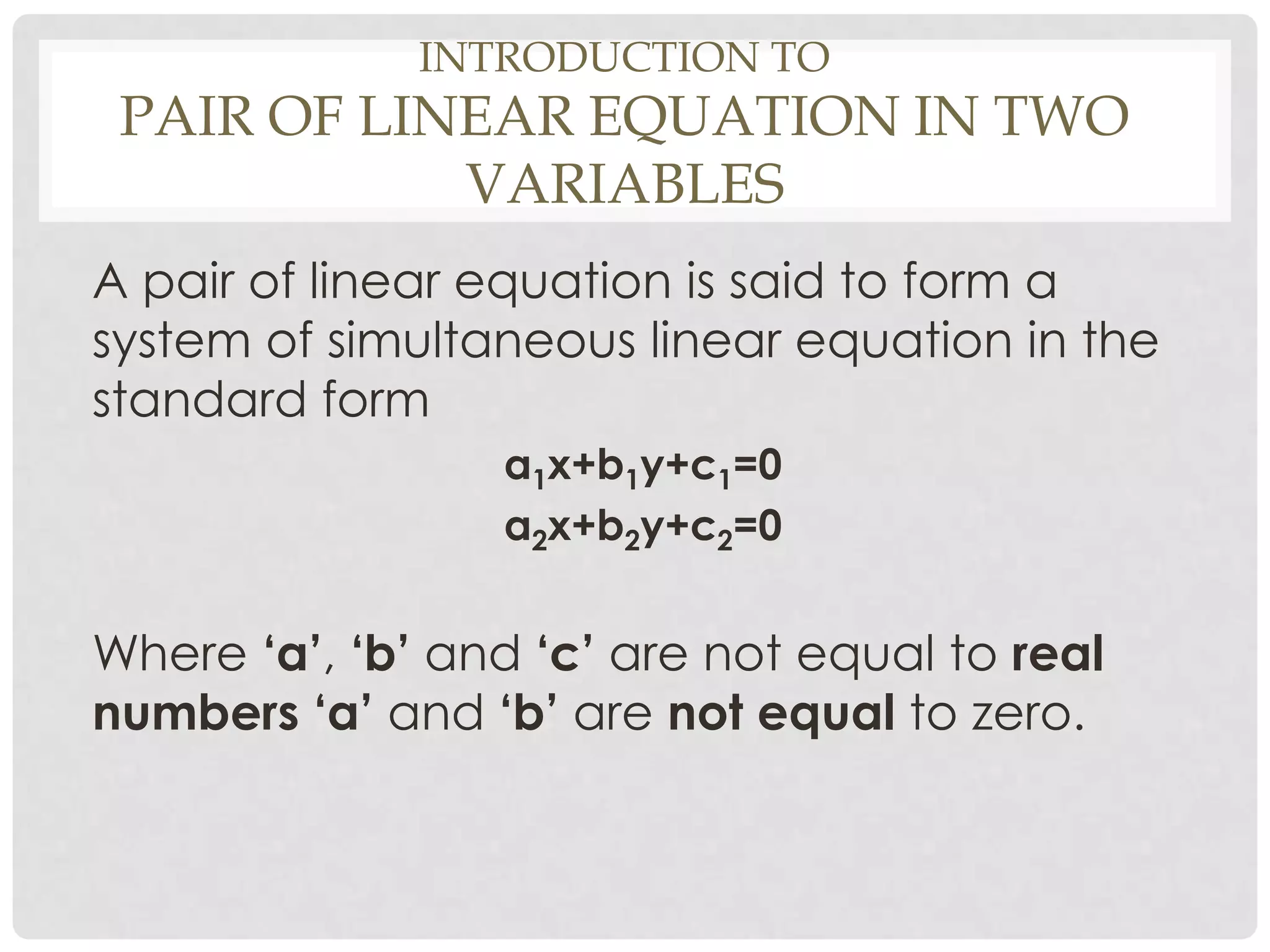 Pair of linear equations in two variable | PPTX | Physics | Science