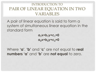 Pair of linear equations in two variable | PPT