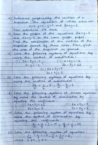 Cbse Grade 10 Ch 3 Pair Of Linear Equations In Two Variables Worksheet
