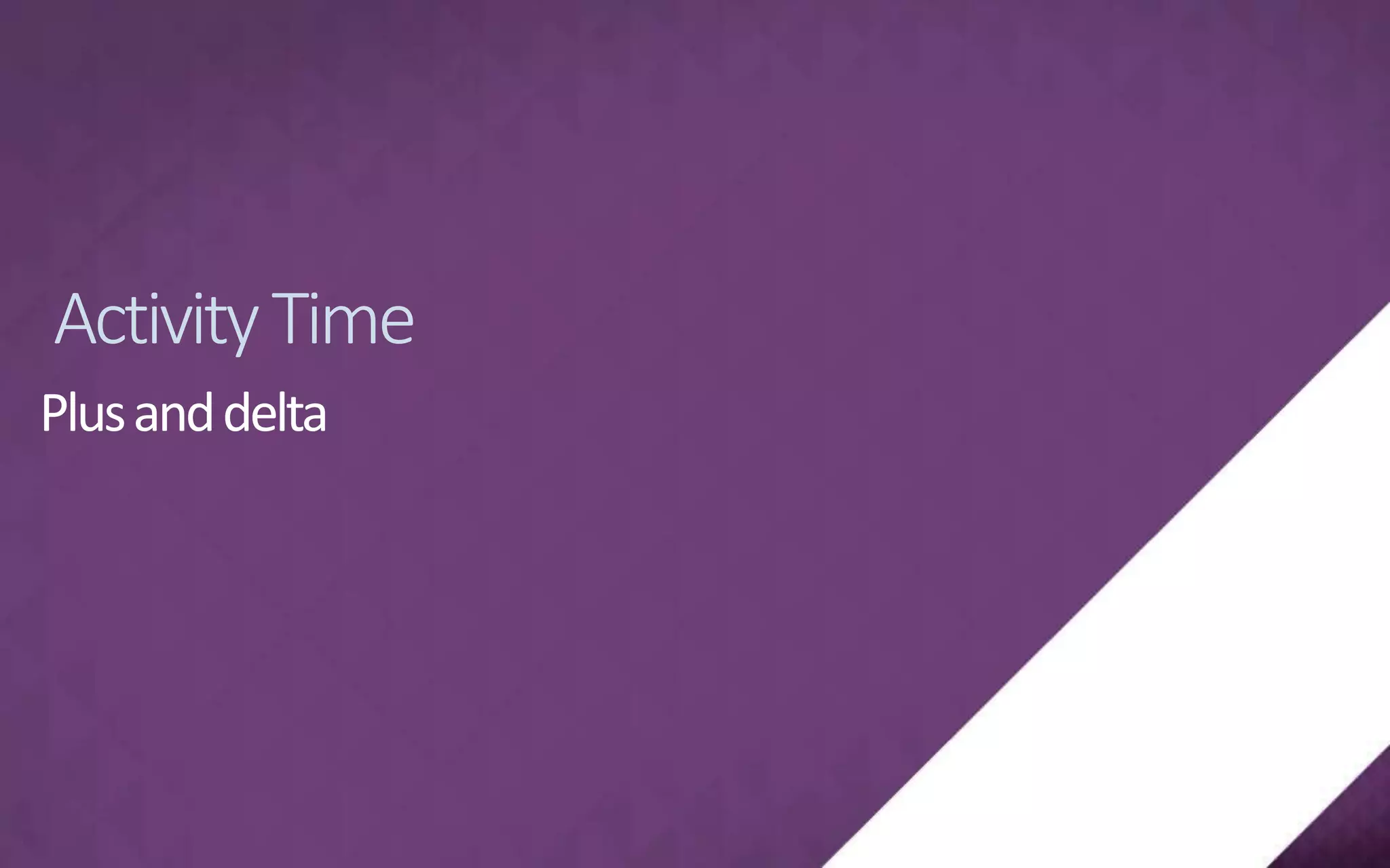 ActivityTime
11
Plusanddelta
 
