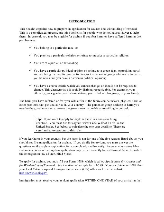 pro se asylum manual eng i 589 form sample