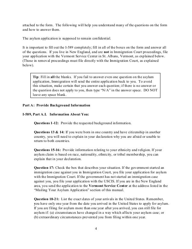 pro se asylum manual eng i 589 form sample