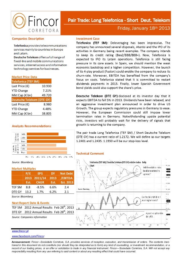 Trading Ideia Fincor Pair Trade Telefonica Vs Deutsche Telekom 18 J