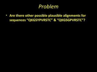 Problem
• Are there other possible plausible alignments for
  sequences “QKGSYPVRSTC” & “QKGSGPVRSTC”?
 