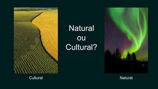 Natural
ou
Cultural?
Cultural Natural
 