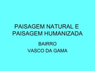 PAISAGEM NATURAL E
PAISAGEM HUMANIZADA
BAIRRO
VASCO DA GAMA
 