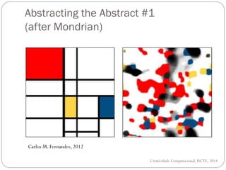 Abstracting the Abstract #1
(after Mondrian)
Criatividade Computacional, ISCTE, 2014
Carlos M. Fernandes, 2012
 