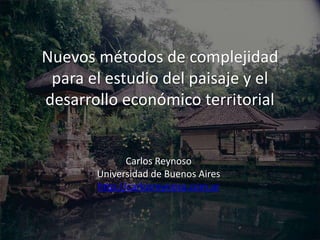 Nuevos métodos de complejidad 
para el estudio del paisaje y el 
desarrollo económico territorial 
Carlos Reynoso 
Universidad de Buenos Aires 
http://carlosreynoso.com.ar 
 