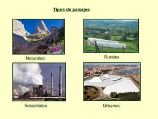 Tipos de paisajes




Naturales                          Rurales




Industriales                       Urbanos
 