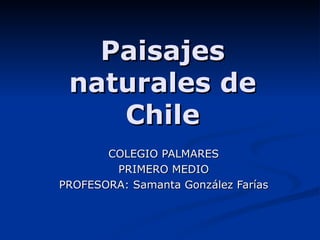 Paisajes naturales de Chile COLEGIO PALMARES PRIMERO MEDIO PROFESORA: Samanta González Farías 