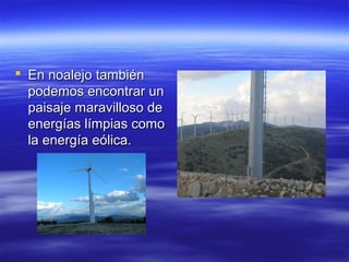  En noalejo también
  podemos encontrar un
  paisaje maravilloso de
  energías límpias como
  la energía eólica.
 