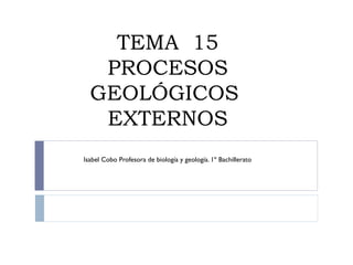 TEMA 15
PROCESOS
GEOLÓGICOS
EXTERNOS
Isabel Cobo Profesora de biología y geología. 1º Bachillerato
 