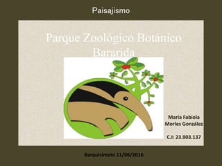 Paisajismo
Barquisimeto 11/06/2016
María Fabiola
Morles González
C.I: 23.903.137
Parque Zoológico Botánico
Bararida
 
