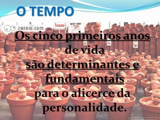 O TEMPO
Os cinco primeiros anos
de vida
são determinantes e
fundamentais
para o alicerce da
personalidade.
 