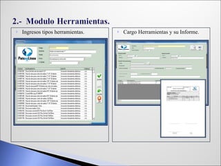 Ingresos tipos herramientas. Cargo Herramientas y su Informe. . 