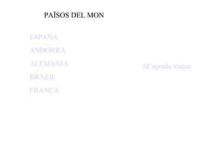 PAÏSOS DEL MON ESPAÑA ANDORRA ALEMANIA BRAZIL FRANÇA M’agrada  viatjar  